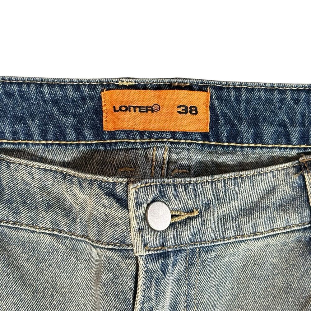 Loiter Jeans Mens 38x32 Light Wash Wide Leg Baggy Embroidered Street Wear Y2K - Picture 6 of 11